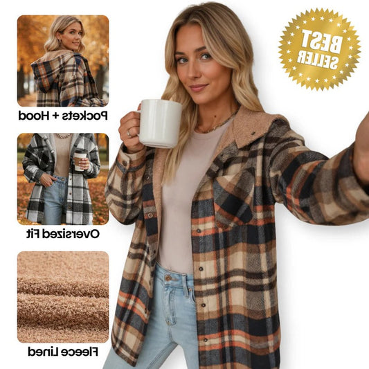 Effortless Plaid Jacket for Women with Collared Long Sleeve Button Front Oversized Pockets Casual Style