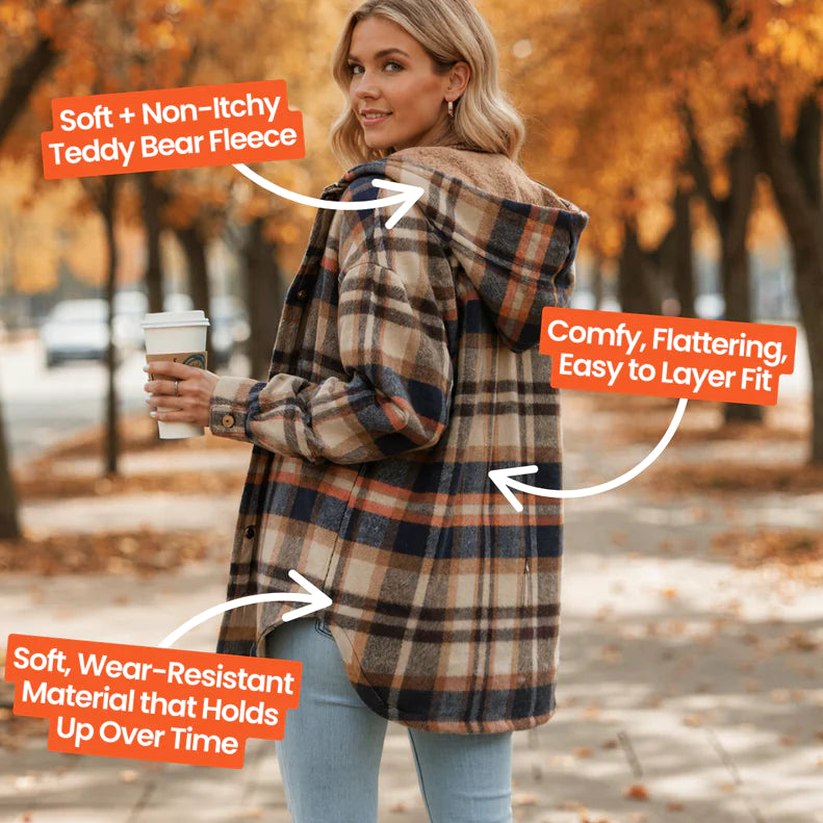 Effortless Plaid Jacket for Women with Collared Long Sleeve Button Front Oversized Pockets Casual Style