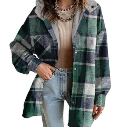 Effortless Plaid Jacket for Women with Collared Long Sleeve Button Front Oversized Pockets Casual Style