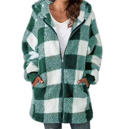 Effortless Plaid Jacket for Women with Long Sleeve Oversized Hooded Casual Style