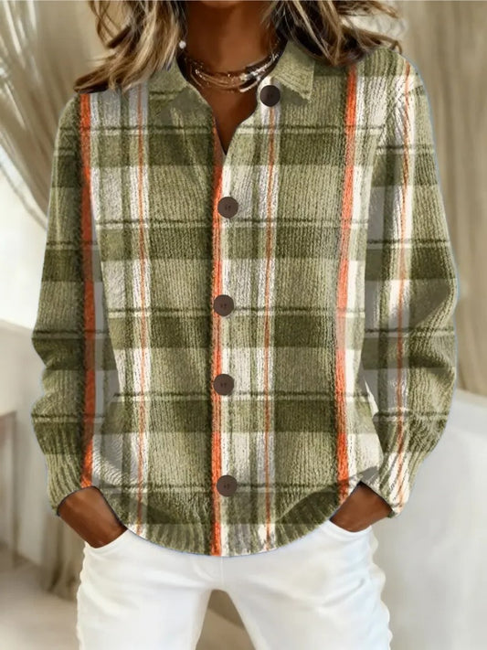Effortless Plaid Shirt for Women with Checkered Collared Long Sleeve Button Front Casual Style