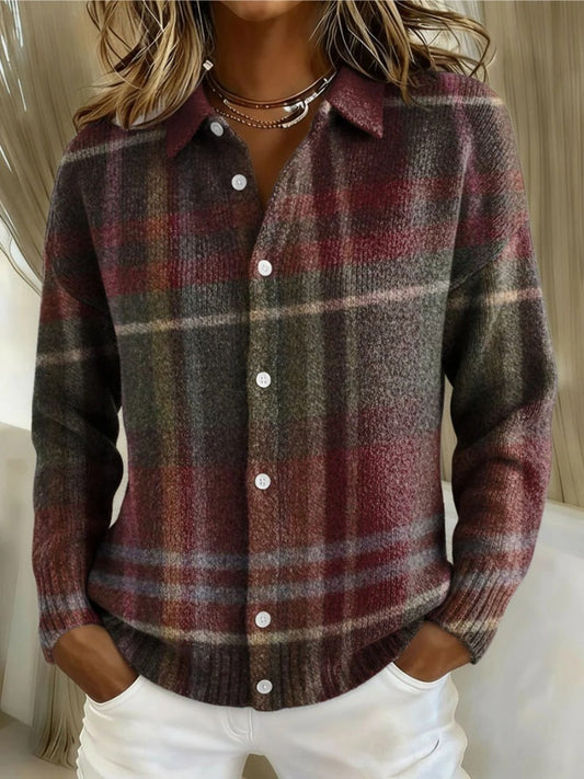 Effortless Plaid Shirt for Women with Collared Long Sleeve Button Front Casual Style