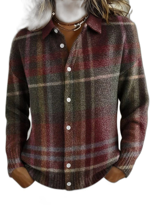 Effortless Plaid Shirt for Women with Collared Long Sleeve Button Front Casual Style