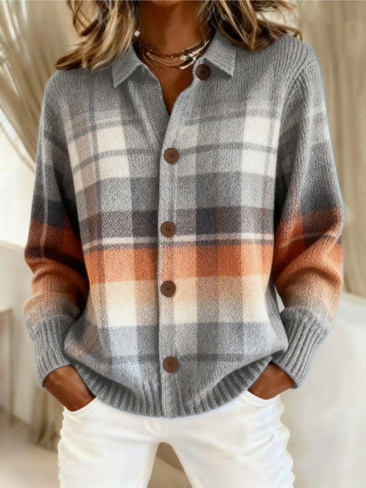 Effortless Plaid Shirt for Women with Collared Long Sleeve Button Front Casual Style