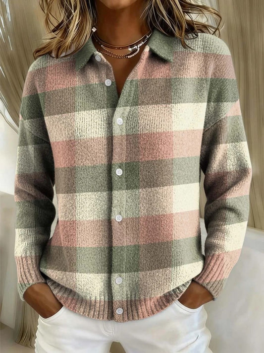 Effortless Plaid Shirt for Women with Collared Long Sleeve Button Front Casual Style