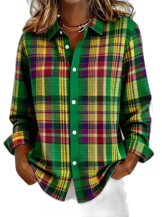Effortless Plaid Shirt for Women with Collared Long Sleeve Button Front Casual Style