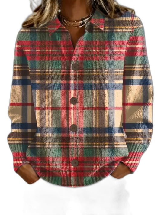 Effortless Plaid Shirt for Women with Collared Long Sleeve Button Front Oversized Casual Style