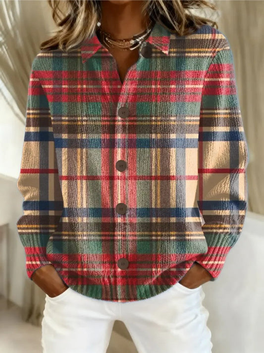 Effortless Plaid Shirt for Women with Collared Long Sleeve Button Front Oversized Casual Style