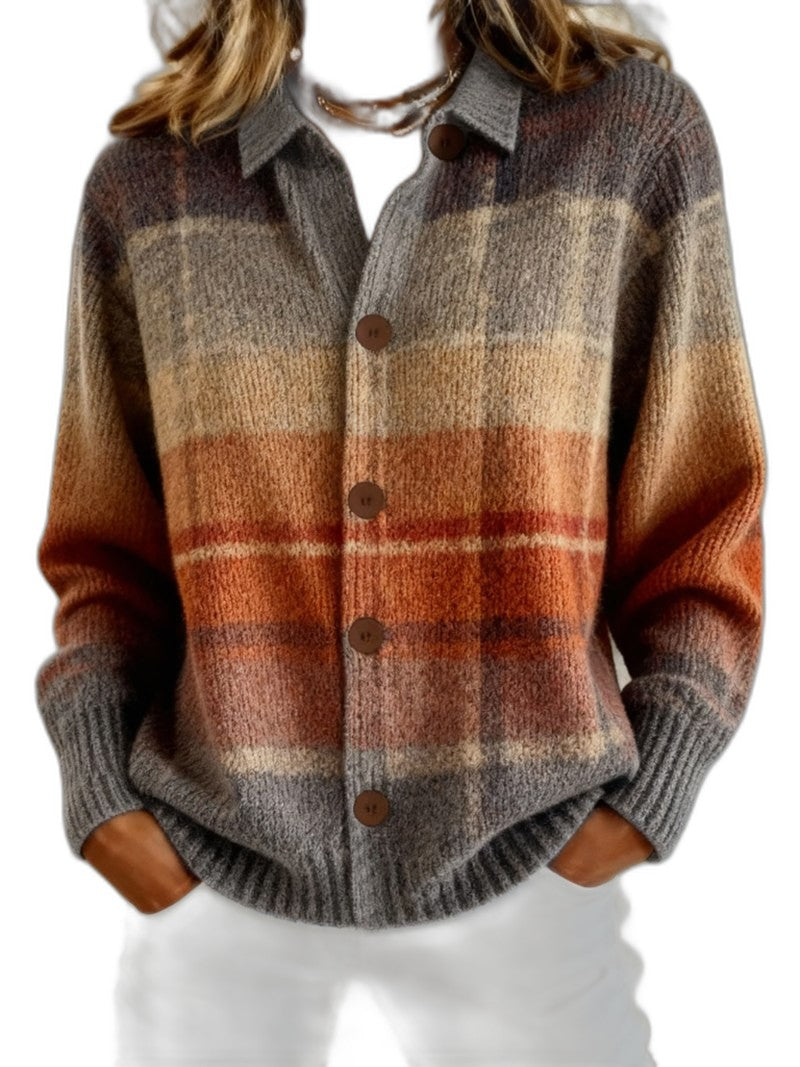 Effortless Plaid Shirt for Women with Knit Collared Long Sleeve Button Front Casual Style