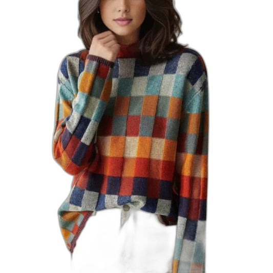 Effortless Plaid Sweater for Women with Crew Neck Long Sleeve Casual Style
