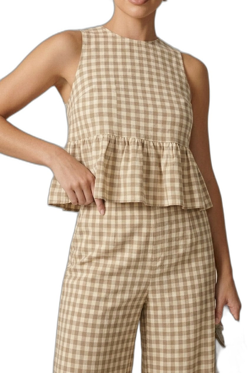 Effortless Plaid Two Piece Set for Women with Wide Leg Peplum Casual Style