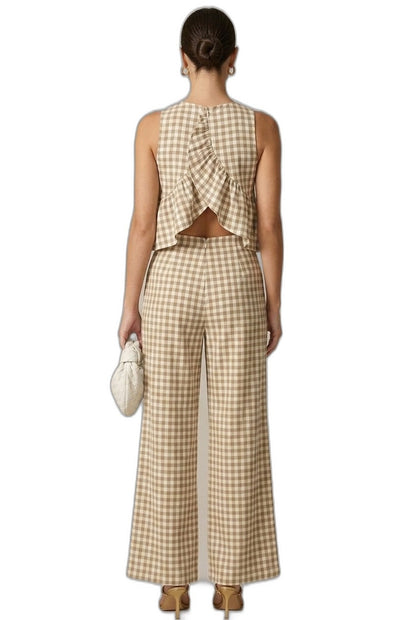 Effortless Plaid Two Piece Set for Women with Wide Leg Peplum Casual Style