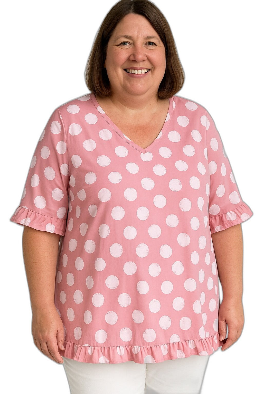 Effortless Polka Dot Blouse for Women with V Neck Elbow Sleeve Flowing Casual Style
