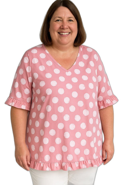 Effortless Polka Dot Blouse for Women with V Neck Elbow Sleeve Flowing Casual Style