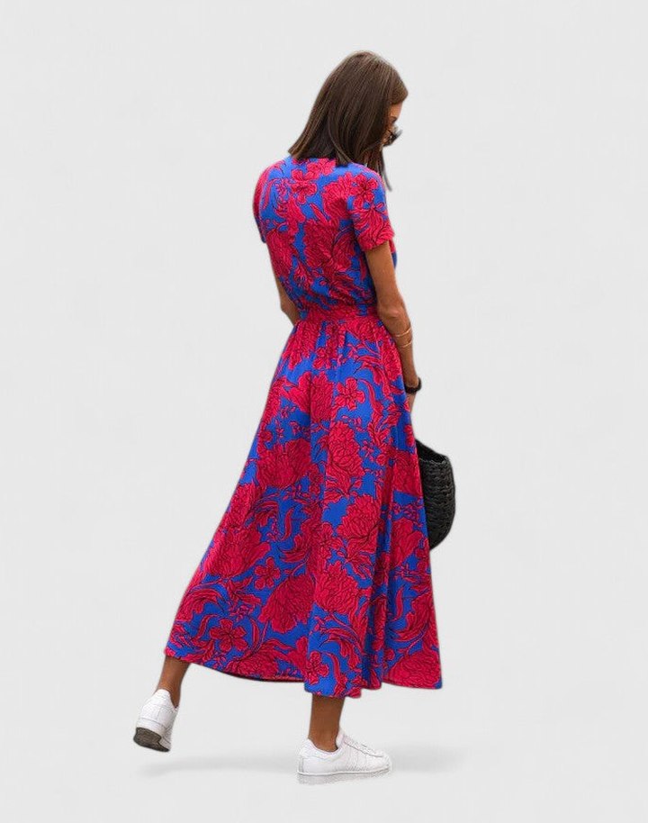Effortless Polka Dot Maxi Dress for Women with V Neck Short Sleeve Wrap Flowing Casual Style