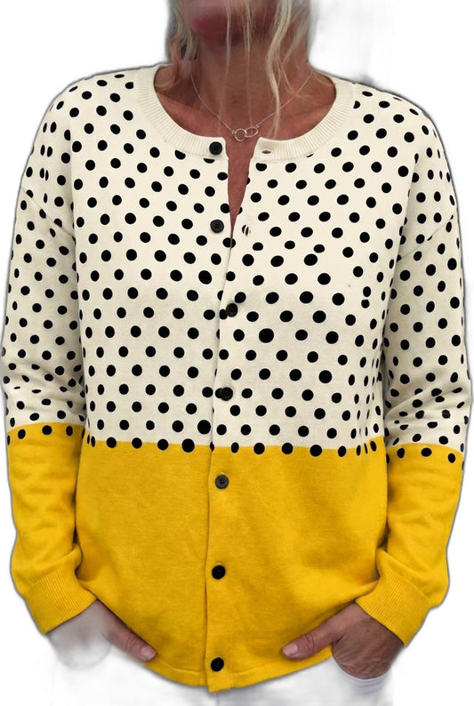 Effortless Polka Dot Sweater for Women with Crew Neck Long Sleeve Button Front Casual Style