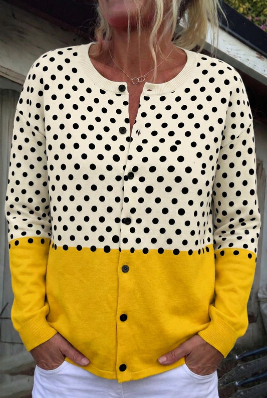 Effortless Polka Dot Sweater for Women with Crew Neck Long Sleeve Button Front Casual Style