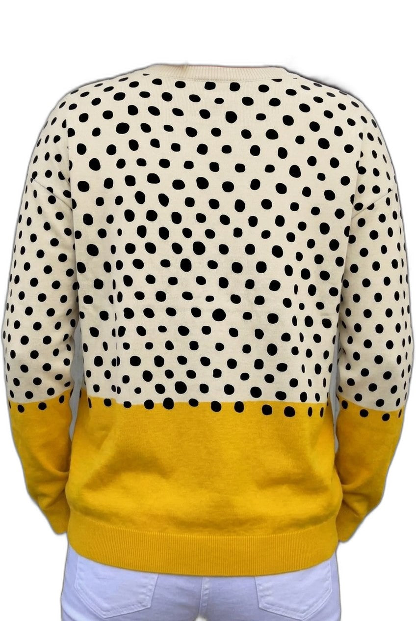Effortless Polka Dot Sweater for Women with Crew Neck Long Sleeve Button Front Casual Style