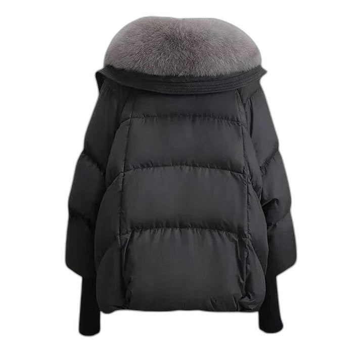 Effortless Puffer Jacket for Women with Collared Long Sleeve Cropped Quilted Fur Lined Casual Style