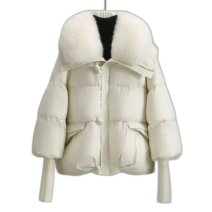 Effortless Puffer Jacket for Women with Collared Long Sleeve Cropped Quilted Fur Lined Casual Style