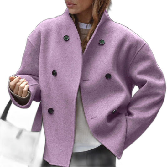 Effortless Purple Coat for Women with Collared Long Sleeve Button Front Oversized Casual Style
