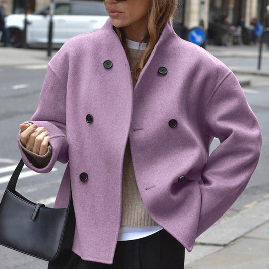 Effortless Purple Coat for Women with Collared Long Sleeve Button Front Oversized Casual Style