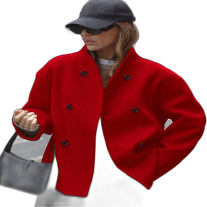 Effortless Purple Coat for Women with Collared Long Sleeve Button Front Oversized Casual Style