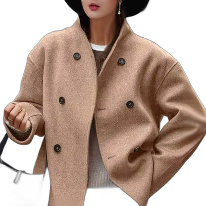 Effortless Purple Coat for Women with Collared Long Sleeve Button Front Oversized Casual Style