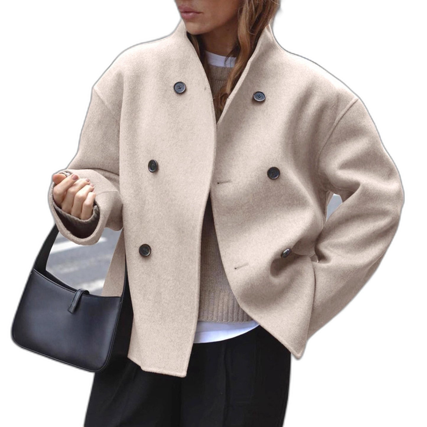 Effortless Purple Coat for Women with Collared Long Sleeve Button Front Oversized Casual Style