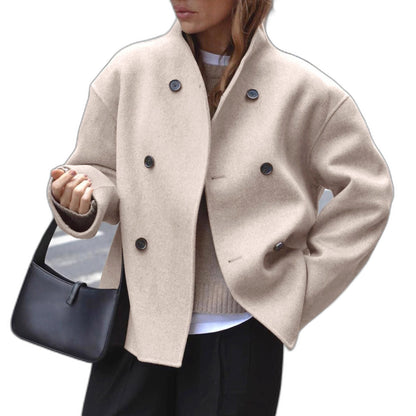 Effortless Purple Coat for Women with Collared Long Sleeve Button Front Oversized Casual Style