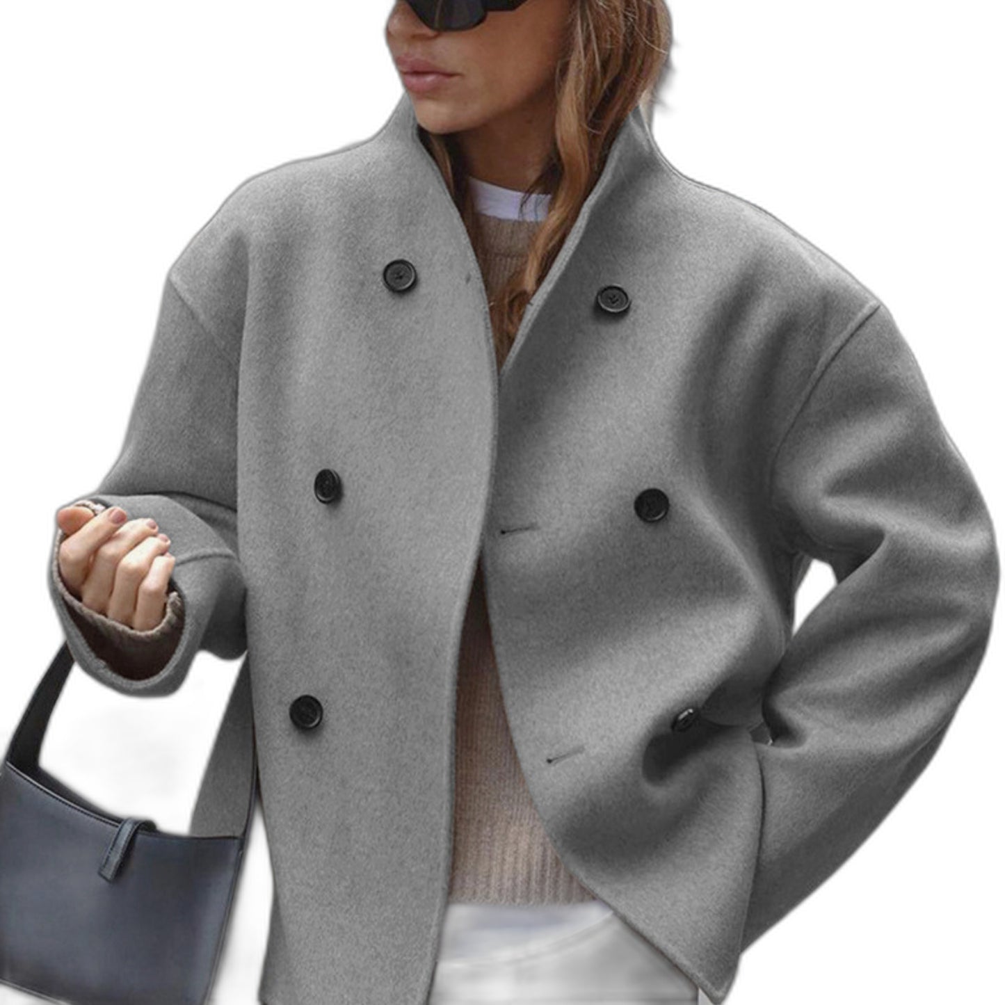 Effortless Purple Coat for Women with Collared Long Sleeve Button Front Oversized Casual Style