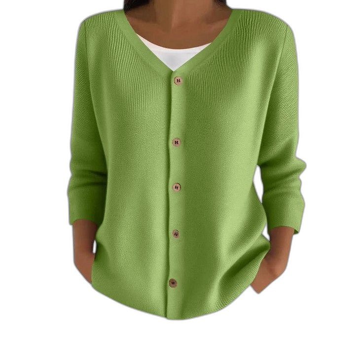 Effortless Purple Knit Cardigan Sweater for Women with V Neck Long Sleeve Button Front Casual Style