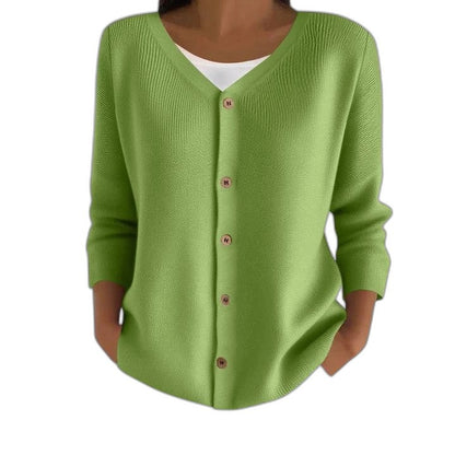 Effortless Purple Knit Cardigan Sweater for Women with V Neck Long Sleeve Button Front Casual Style
