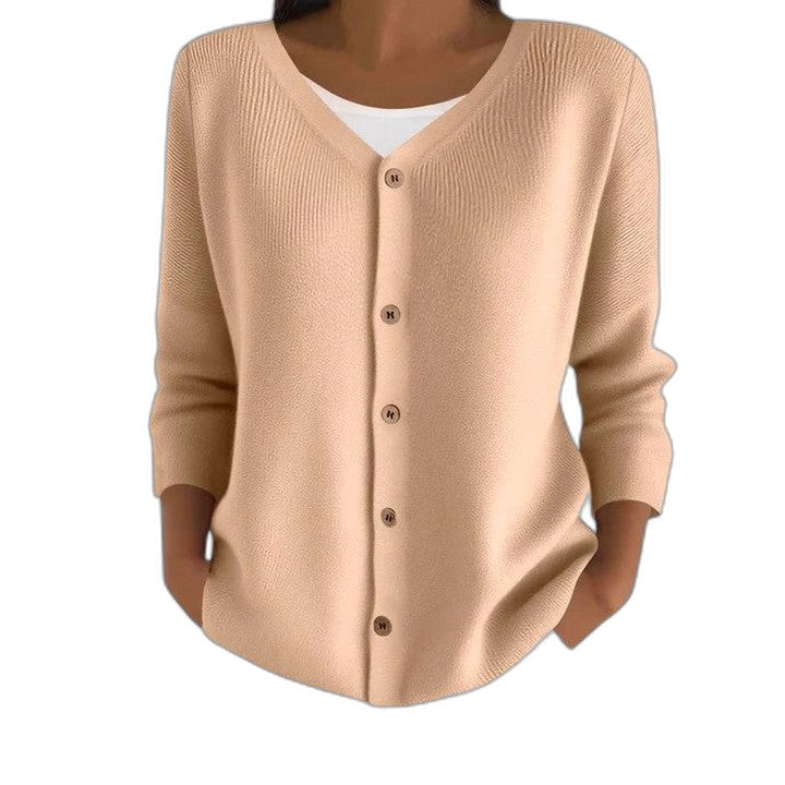 Effortless Purple Knit Cardigan Sweater for Women with V Neck Long Sleeve Button Front Casual Style