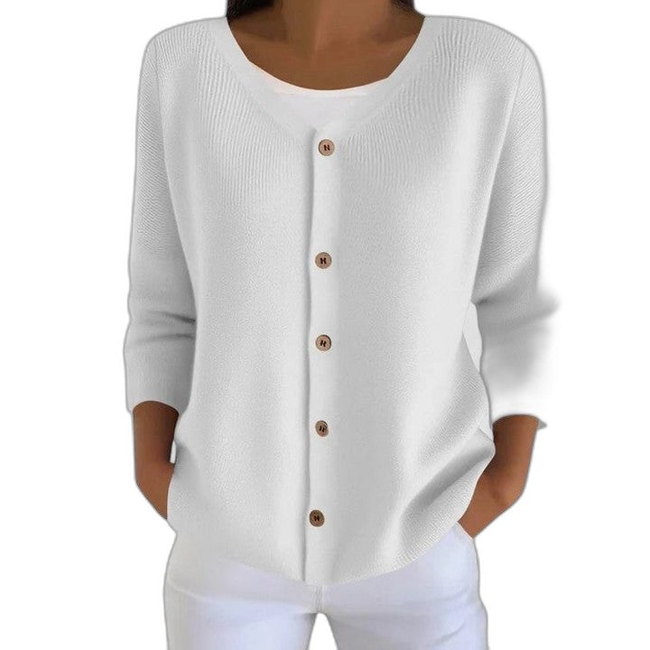 Effortless Purple Knit Cardigan Sweater for Women with V Neck Long Sleeve Button Front Casual Style