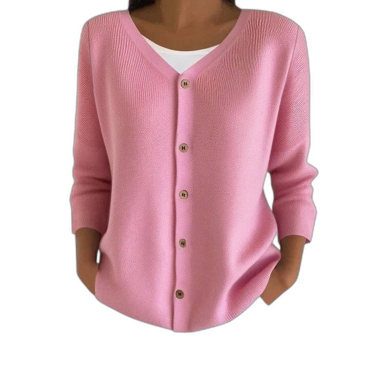 Effortless Purple Knit Cardigan Sweater for Women with V Neck Long Sleeve Button Front Casual Style