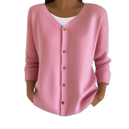 Effortless Purple Knit Cardigan Sweater for Women with V Neck Long Sleeve Button Front Casual Style