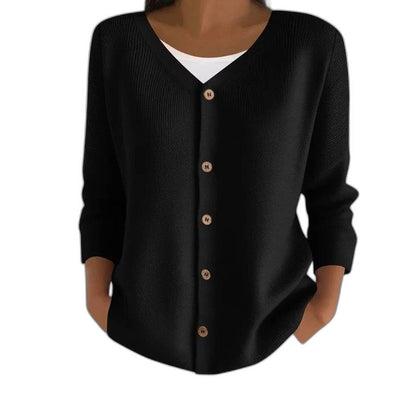 Effortless Purple Knit Cardigan Sweater for Women with V Neck Long Sleeve Button Front Casual Style
