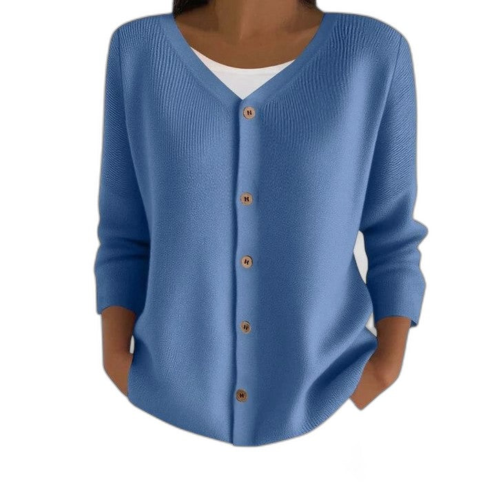 Effortless Purple Knit Cardigan Sweater for Women with V Neck Long Sleeve Button Front Casual Style