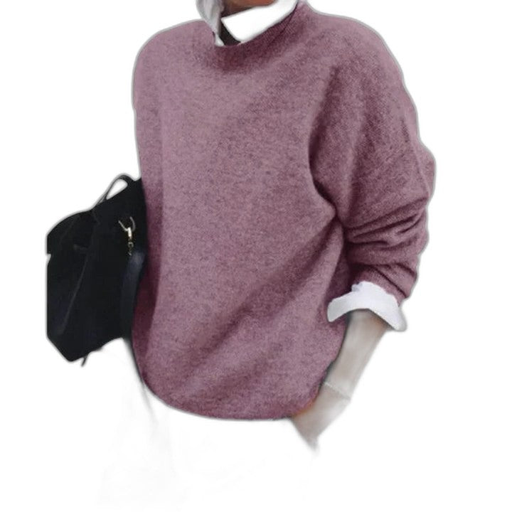 Effortless Purple Knit Sweater for Women with Turtleneck Long Sleeve Oversized Casual Style