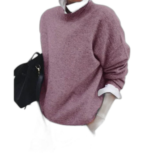 Effortless Purple Knit Sweater for Women with Turtleneck Long Sleeve Oversized Casual Style