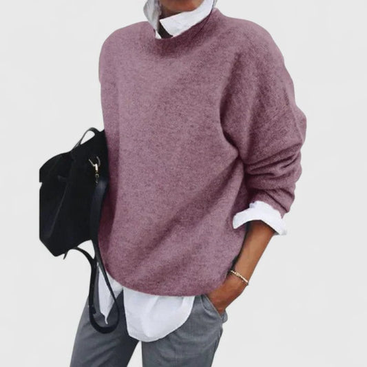 Effortless Purple Knit Sweater for Women with Turtleneck Long Sleeve Oversized Casual Style