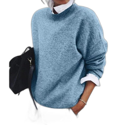 Effortless Purple Knit Sweater for Women with Turtleneck Long Sleeve Oversized Casual Style