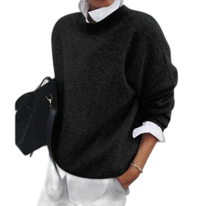 Effortless Purple Knit Sweater for Women with Turtleneck Long Sleeve Oversized Casual Style