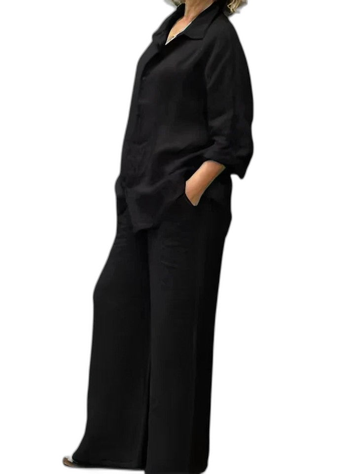 Effortless Purple Linen Two Piece Set for Women with Button Front Wide Leg Casual Style