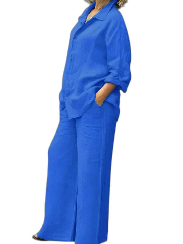 Effortless Purple Linen Two Piece Set for Women with Button Front Wide Leg Casual Style