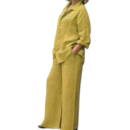 Effortless Purple Linen Two Piece Set for Women with Button Front Wide Leg Casual Style