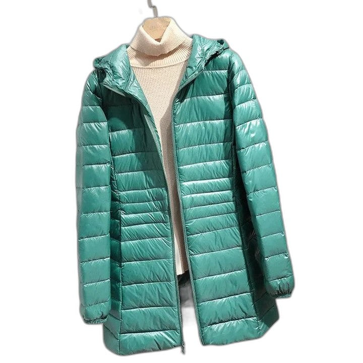 Effortless Purple Puffer Jacket for Women with High Neck Long Sleeve Quilted Casual Style