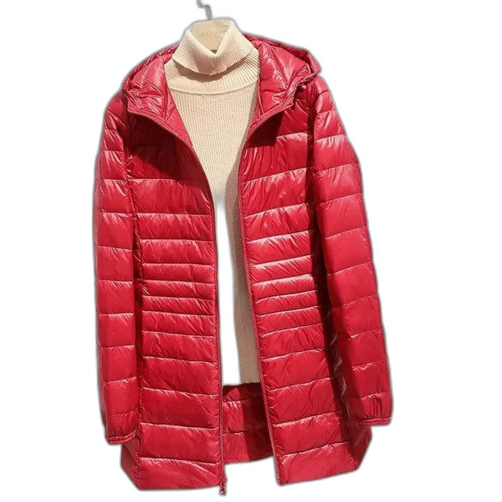 Effortless Purple Puffer Jacket for Women with High Neck Long Sleeve Quilted Casual Style