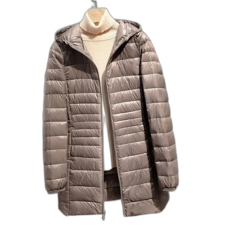 Effortless Purple Puffer Jacket for Women with High Neck Long Sleeve Quilted Casual Style